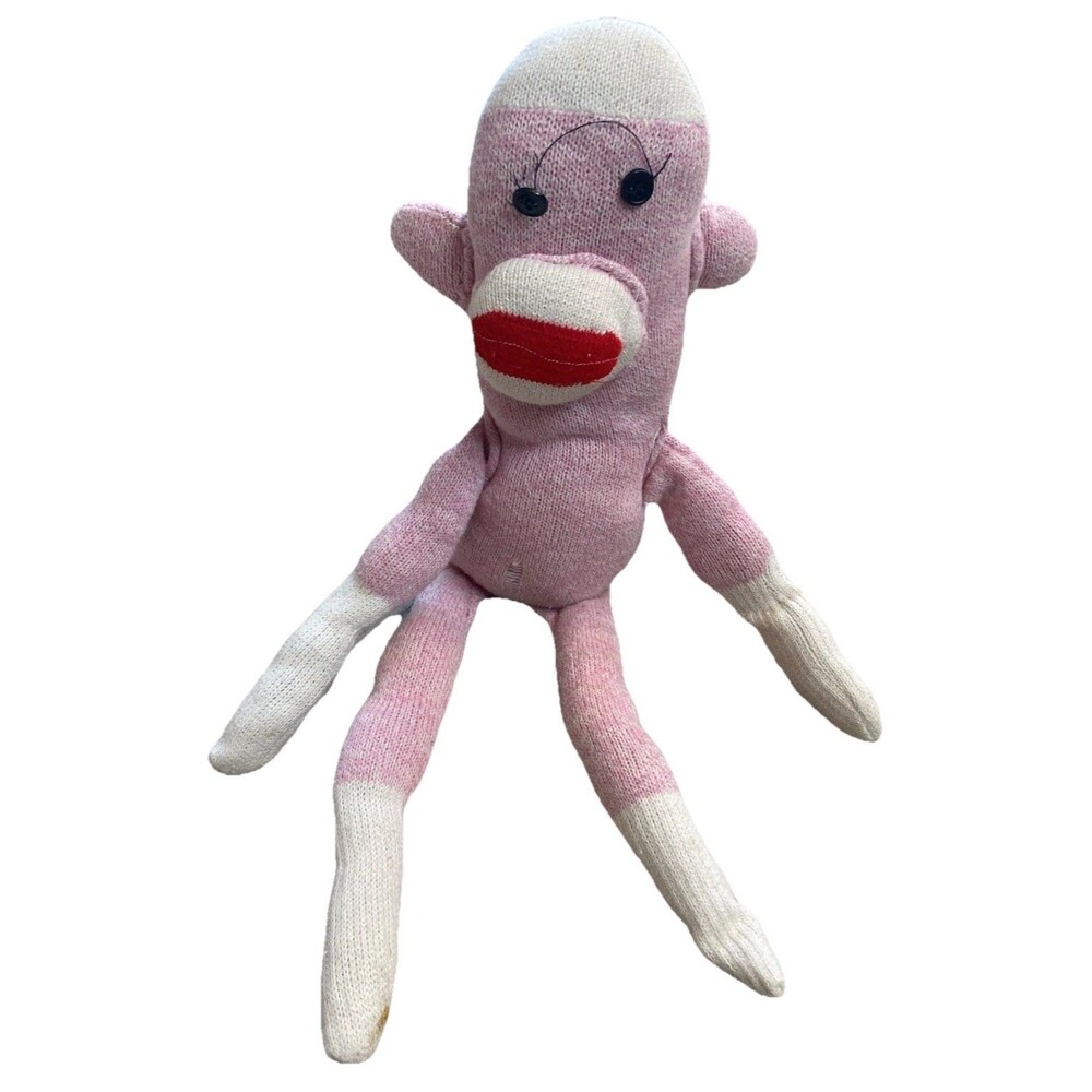 Sock Monkey Stuffed Animal Handmade from Original Socks 23" Pink